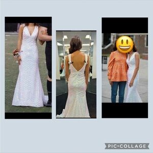 Jovani Iridescent White Prom Dress